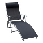 Transat pliable inclinable multi - positions avec ttire - outsunny - noir et gris mtalis
