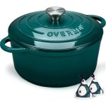 Overmont cocotte en fonte �maill�e - �28 cm casserole antiadh�sive avec couvercle et maniques en coton ...