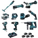 Pack 10 outils makita lot0309 18v 5 x 5. 0 ah (dcl180 - dhp486 - dtd154 - dga506 - dhs680 - dhr243 - ...