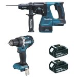 Ensemble de 2 machines 18 v li - ion 5 ah makita perceuse ddf484 + perfo dhr243 - 2 batteries chargeur ...