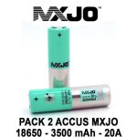 Pack 2 accus mxjo 18650 de 3500 mah - 20a - flat top + etui de protection. certifi authentique.