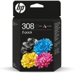 Pack de 2 cartouches d?encre hp 308 authentiques noire et tricolore (6l6s6ue) pour hp envy 6110 6120 ...