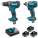 Ensemble de 2 machines 18v perceuse visseuse ddf482 + visseuse � chocs dtd152 - makita - avec 3 batteries ...