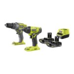 Pack 2 outils - ryobi - perceuse - visseuse � percussion 2 vitesses + 1 visseuse � chocs - 2 batteries ...