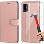 Pack de coque et verres tremps - samsung - a51 - rose - effet cuir - protection 360