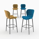 Pack 4 chaises de bar en velours jaune et bleu 75 cm - mazzia - rendez - vous d�co
