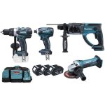 Pack 4 machines - makita - ddf458 dtd152 dhr202 dga452 - 18v 4ah - sac � roulette inclus
