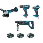 Pack 4 outils 18v (dga504 + ddf482 + dhr241 + dtd153) + 3 batteries 5ah + chargeur - maikta - dlx4080tx1 ...