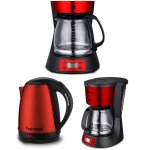Pack cafeti�re inox programmable 15l rouge + bouilloire r�tro 18l inox rouge avec thermom�tre