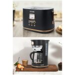 Pack cafetiere retro vintage 10 tasses 1000w sans fil noire dore + grille - pain noire dore 1800w 2 fentes ...