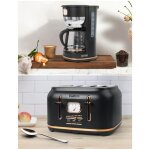 Pack cafetiere retro vintage 1000w sans fil noire dore + grille - pain noire 1800w 4 fentes noir dore ...