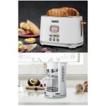 Pack cafetiere retro vintage sans fil 1000w blanche dore + grille - pain blanc dore 1800w 2 fentes blanc ...