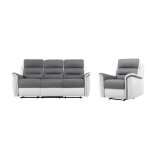 Pack canap relax 3 places et 1 fauteuil en pu blanc et mf gris