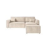 Pack - clarisse - canapé dangle convertible réversible avec pouf en velours côtelé - beige Pack - clarisse - canapé dangle convertible réversible avec pouf en velours côtelé - beige