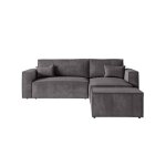 Pack - clarisse - canapé dangle convertible réversible avec pouf en velours côtelé - gris foncé Pack - clarisse - canapé dangle convertible réversible avec pouf en velours côtelé - gris foncé