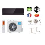 Pack climatiseur rversible mono - split midea pure glass 3500w 35m2 + kit 3m de pose complet wifi integre ...