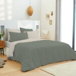 Pack complet 6 pièces eucalyptus / lin réversible housse de couette pour lit 180 x 200 cm king size Pack complet 6 pièces eucalyptus / lin réversible housse de couette pour lit 180 x 200 cm king size