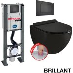 Pack complet wc sans bride bati autoportant + cuvette noir brillant sans bride + plaque noir soft touch ...
