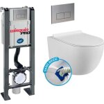 Pack complet wc sans bride bati autoportant + cuvette sans bride + plaque chrome design