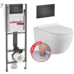 Pack complet wc - wirquin pro - initio - cuvette suspendue - plaque noir soft touch - sans bride
