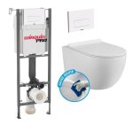 Pack complet wc sans bride bati initio + cuvette noir matt suspendu sans bride + plaque blanche design ...