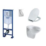 Pack complet wc suspendu - grohe - brive - bati autoportant - plaque chrome - abattant siamp monaco