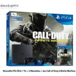 Pack console sony playstation 4 ps4 slim 1 to - 2 manettes - cd infinity warfare - noir