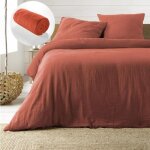 Pack housse de couette 240 x 220 cm gaze de coton + dh 140 x 190 cm orange Pack housse de couette 240 x 220 cm gaze de coton + dh 140 x 190 cm orange