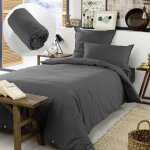 Pack housse de couette chaude en flanelle 140 x 200 cm + drap housse 90x190 candice anthracite Pack housse de couette chaude en flanelle 140 x 200 cm + drap housse 90x190 candice anthracite
