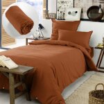 Pack housse de couette chaude en flanelle 140 x 200 cm + drap housse 90x190 terracotta