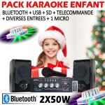 Pack karaoke bluetooth usb + micro + ampli + enceintes + jeux de lumiere ufo 48 leds pa dj sono famille ...
