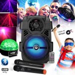 Pack karaok sono dj ambiance batterie 400w - usb / bluetooth + microphones sans fil jeux de lumire ...
