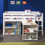 Pack - lit enfant bureau & bibliothque en bois pin massif blanc - paris prix - 90x200 cm