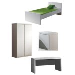 Pack - lit enfant chevet armoire & bureau lara 90x200cm blanc Pack - lit enfant chevet armoire & bureau lara 90x200cm blanc