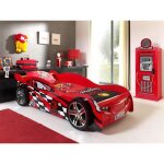Pack - paris prix - lit enfant voiture night speeder - armoire 1 porte pompe  essence - rouge - bois ...