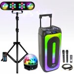 Pack lumi�re avec portique dj + 1 enceinte sono karaoke 1000w magic - sound1000 2 micros sans fil - bluetooth ...