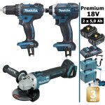 Pack de machines outil - makita - premium 18v 5ah: perceuse 62nm ddf482 + meuleuse 125mm dga504 + visseuse ...