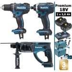 Pack de machines outil - makita - premium 18v 5ah: perceuse 62nm ddf482 + perforateur 2j dhr202 + visseuse ...