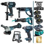 Pack de machines outil - makita - power pro 6 outils 18v: perceuse ddf458 + perfo dhr202 + meuleuse dga504 ...