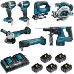 Pack de 7 machines 18v - perceuse ddf484 + visseuse dtd154 + meuleuse dga506 + scie dhs680 + perfo dhr243 ...