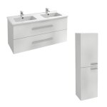 Meuble double vasque 120 cm jacob delafon ola up + colonne de salle de bain blanc