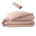 Pack parure de lit percale unie 78 fils ? nude ? 240 x 220 cm + drap - housse 140 x 190 cm