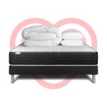 Pack lit complet 200x200 cm - matelas + sommier noir (en kit) + 2 oreillers + couette - vitalmemo one ...