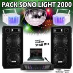 Pack sono 2000 + 3 jeux de lumiere - 2 enceintes 1000 + 1 ampli sono + cable + 2 derby + 1 astro ball ...