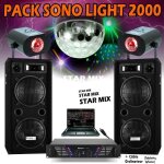 Pack sono 2000 + 3 jeux de lumiere - 2 enceintes 1000 + 1 ampli sono + cable + 2 waterwave + 1 astro ...