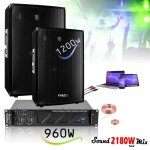 Pack sono 2160w total ibiza sound 2 enceintes 3 voies 2x600w - ampli ventil� 2x480w - c�blage - id�al ...