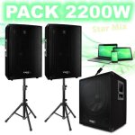 Pack sono 2200w cube1512 + 2 pieds enceintes + cables pc enceintes pa sono dj led light bar club sport ...