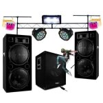 Pack sono 2800w + enceintes + caisson + 5 jeux de lumiere + portique acier 3m pa dj mix sono light soiree ...