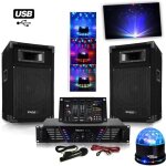 Pack sono ampli + enceintes 500w + table de mixage + sunmagic led rvb