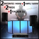 Pack sono dj 2 enceintes 1400w totale + ampli 1600w + 2 pieds enceintes + 1 facade dj de 2m80 - pa dj ...